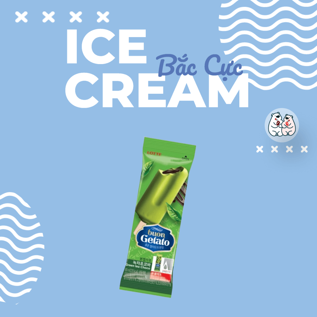 Kem trà xanh socola Lotte Buon Gelato Greentea Choco Hàn Quốc 80ML