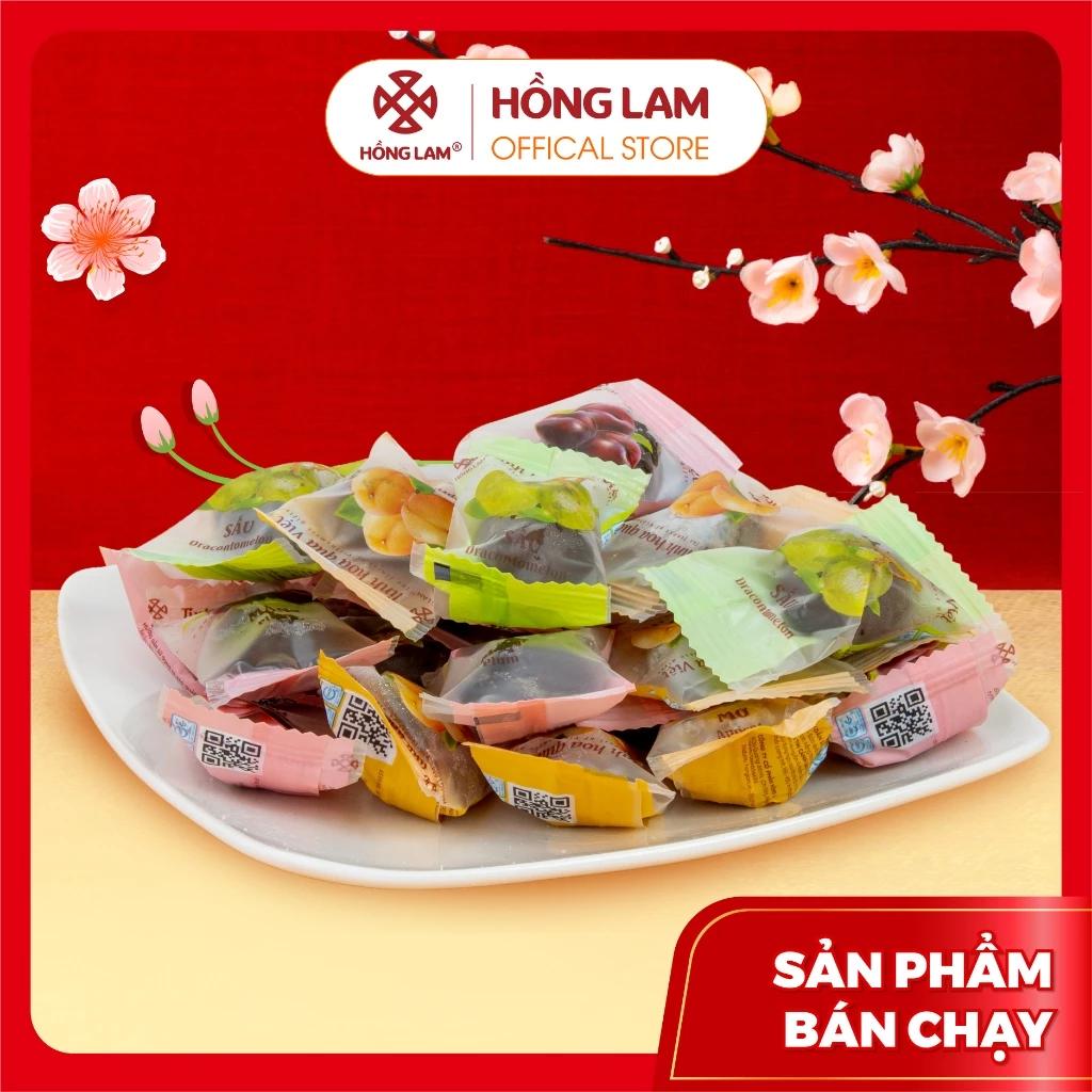 Ô mai ngũ quả Hồng Lam, gồm 5 vị quả ô mai kết hợp. Dạng hộp và gói 400gr