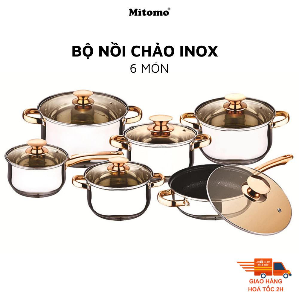 Bộ nồi chảo inox 304 cao cấp, 5 đáy liền nguyên khối Mitomo Kaisa Villa KV001 - Hàng chính hãng