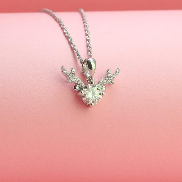 Dây chuyền mặt sừng hươu đính kim cương Moissanite 6.0mm xi bạch kim - Kiểm định GRA DCNM0033